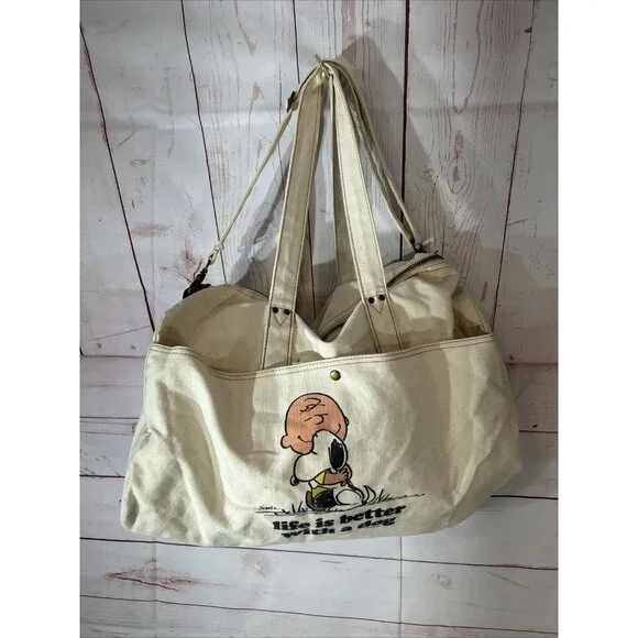 Charlie Brown Snoopy Canvas Tote Bag Life is better with a Dog cafe Press 20x15” Bags